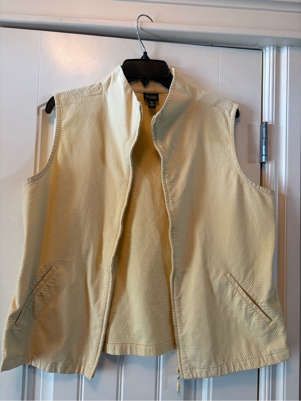 Eileen Fisher Pale Yellow Textured Zip Vest - Picture 6 of 6